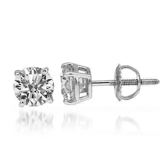 14K Solid White Gold Diamond Solitaire Stud Earrings 1.05 Ctw