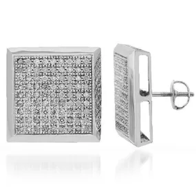 14K Solid White Gold Mens Diamond Stud Earrings 1.10 Ctw