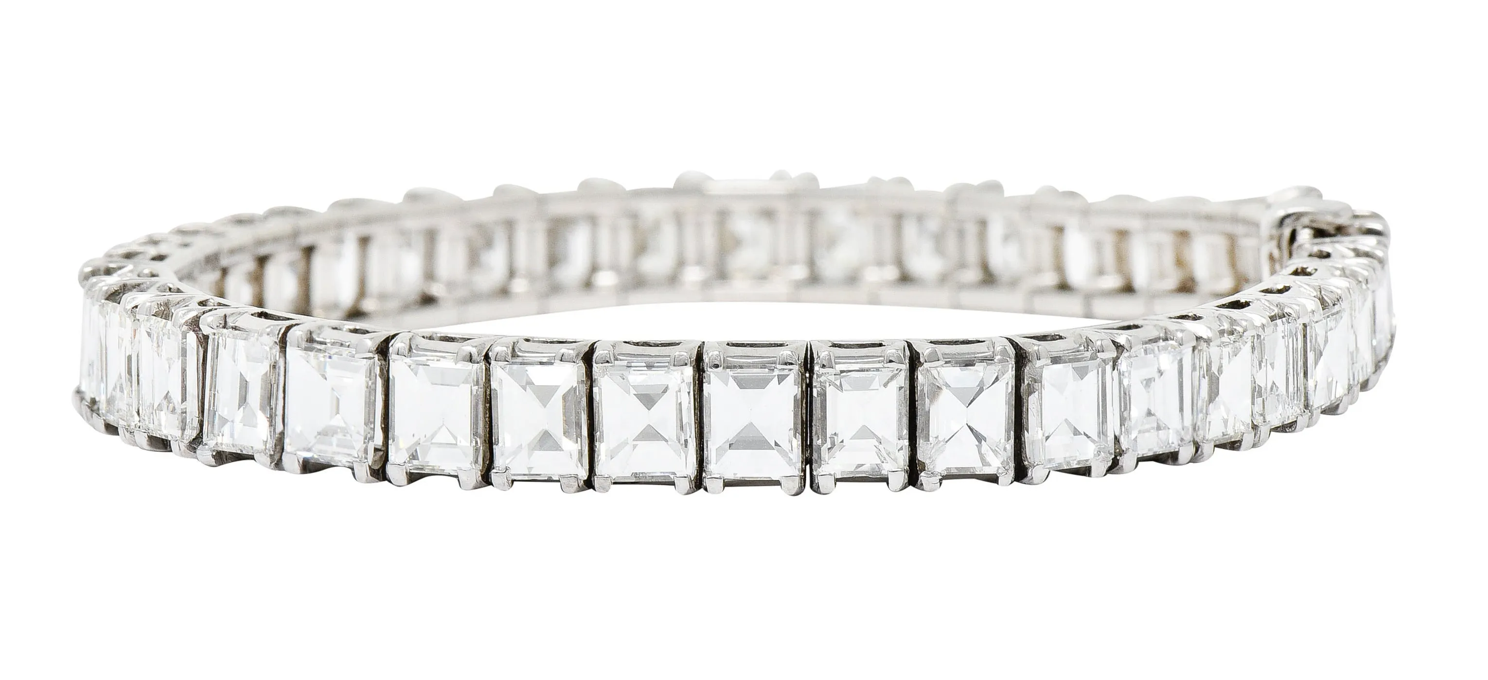 1950's Mid-Century 19.25 CTW Step Cut Diamond Platinum Tennis Line Bracelet