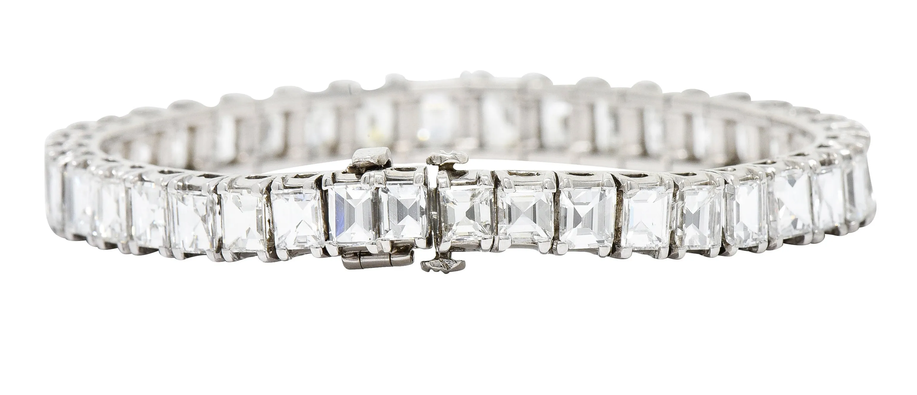 1950's Mid-Century 19.25 CTW Step Cut Diamond Platinum Tennis Line Bracelet