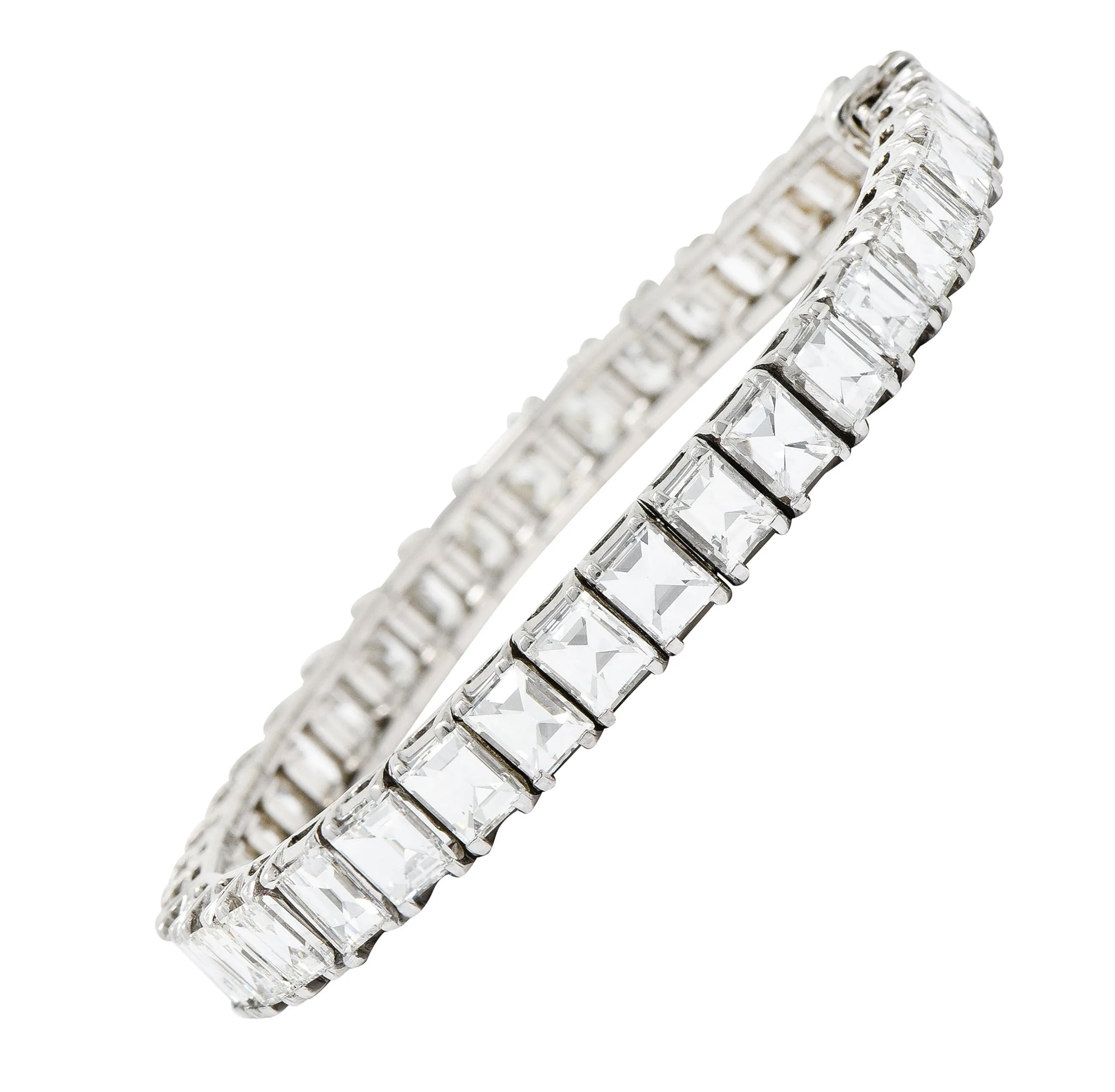 1950's Mid-Century 19.25 CTW Step Cut Diamond Platinum Tennis Line Bracelet