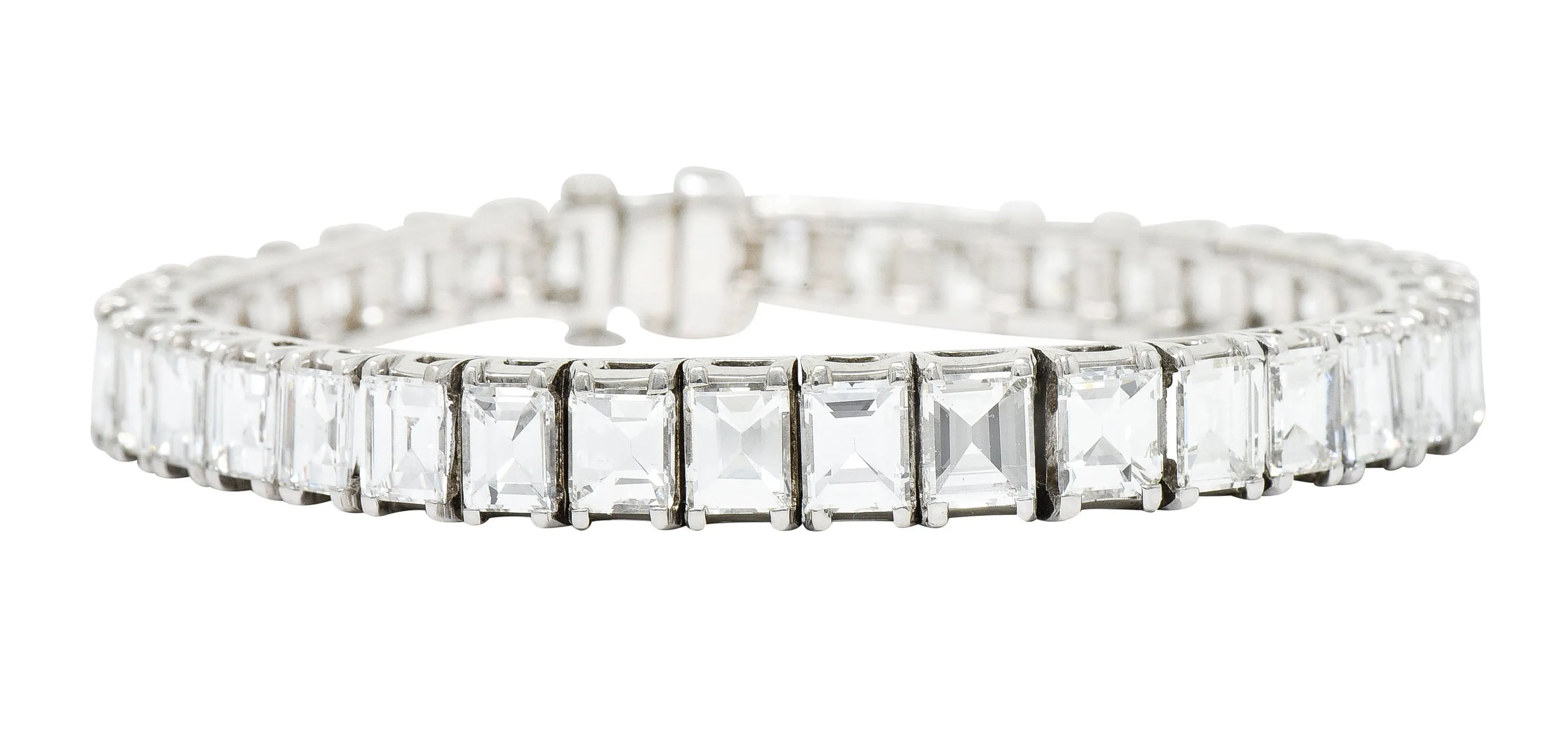 1950's Mid-Century 19.25 CTW Step Cut Diamond Platinum Tennis Line Bracelet