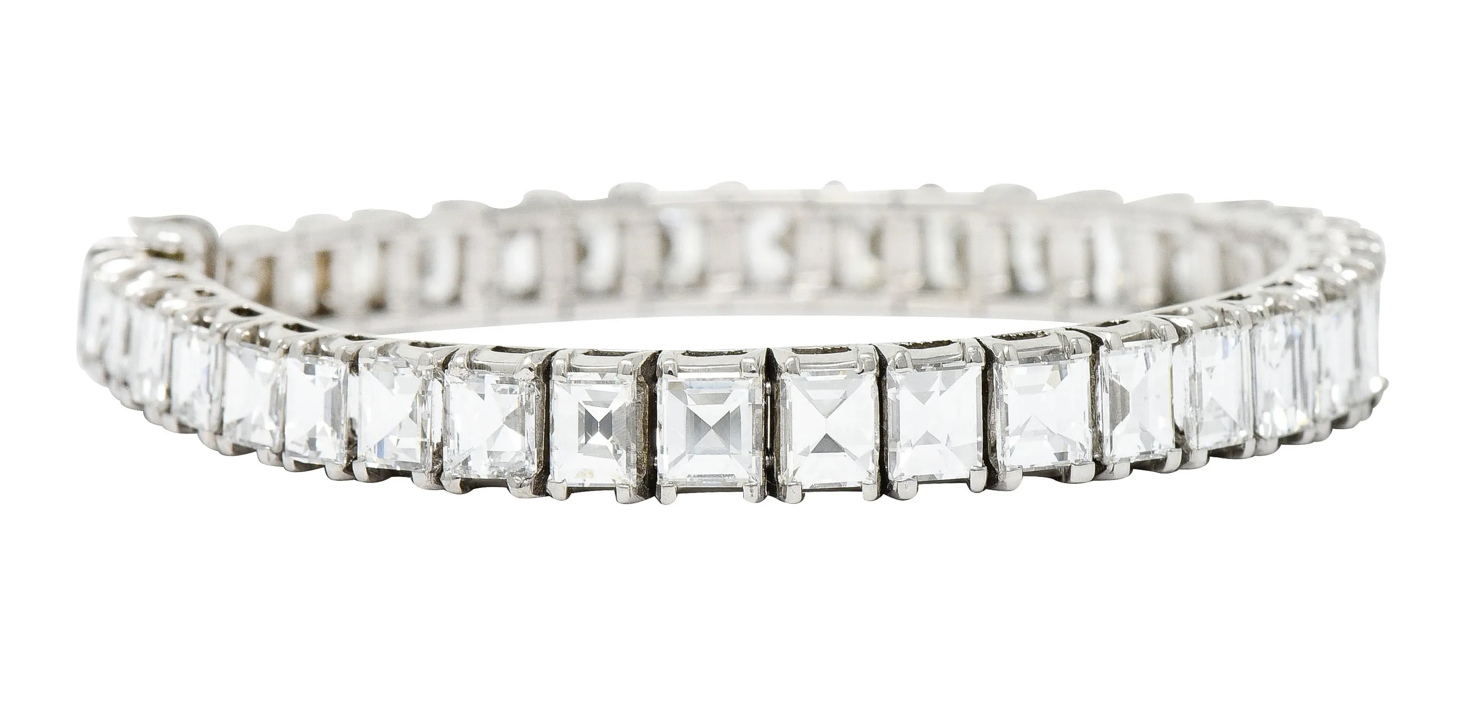 1950's Mid-Century 19.25 CTW Step Cut Diamond Platinum Tennis Line Bracelet