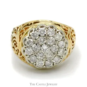 2cttw Diamond Kentucky Cluster Ring in 10k Yellow Gold