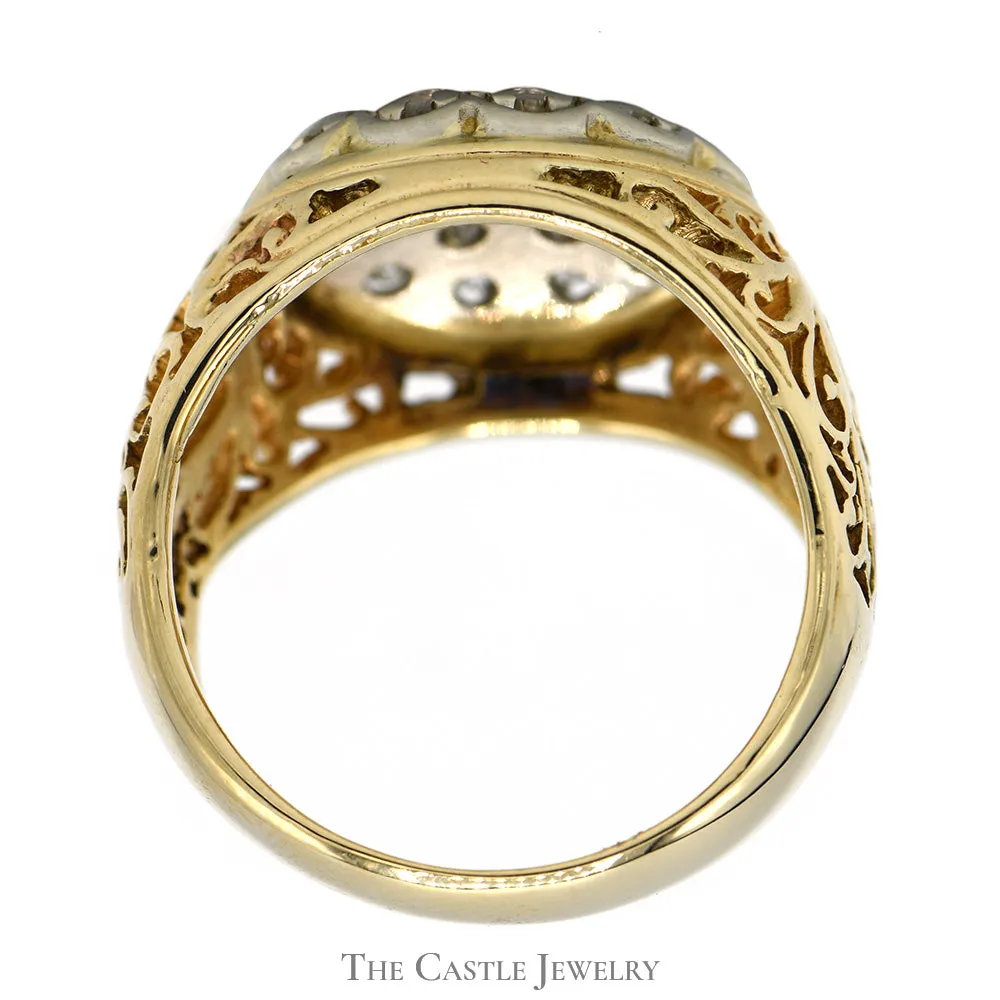 2cttw Diamond Kentucky Cluster Ring in 10k Yellow Gold