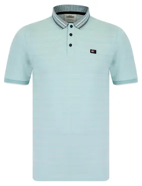 Avets Woven Jacquard Jersey Striped Cotton Polo Shirt with Tipping in Cloud Blue - Tokyo Laundry