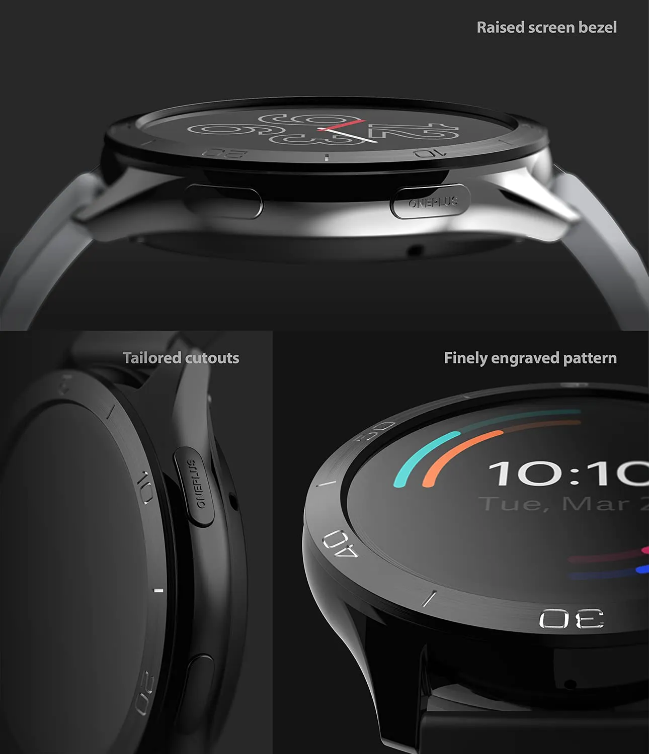 Bezel Styling Compatible with OnePlus Watch - [46] Black [46-02] [Stainless Steel]