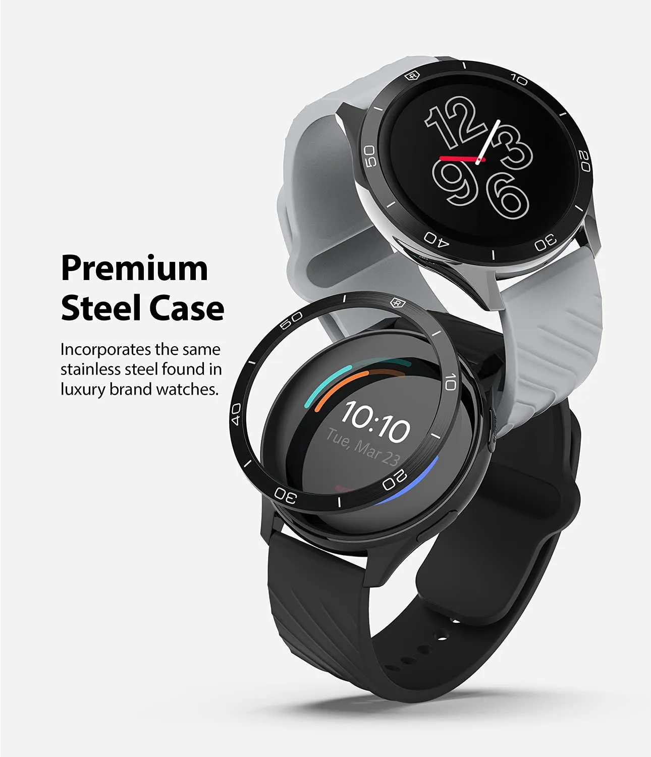 Bezel Styling Compatible with OnePlus Watch - [46] Black [46-02] [Stainless Steel]