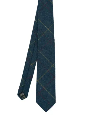 Blue Wool Tweed Check Vintage Country Tie