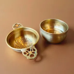 Brass Tea Strainer & Bowl For Everyday Luxury Kitchen Usage | Handmade In India