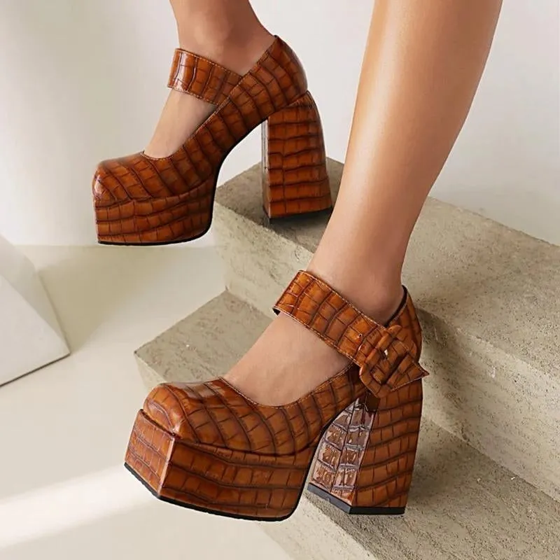 Crocodile Square Toe Platform High Heels