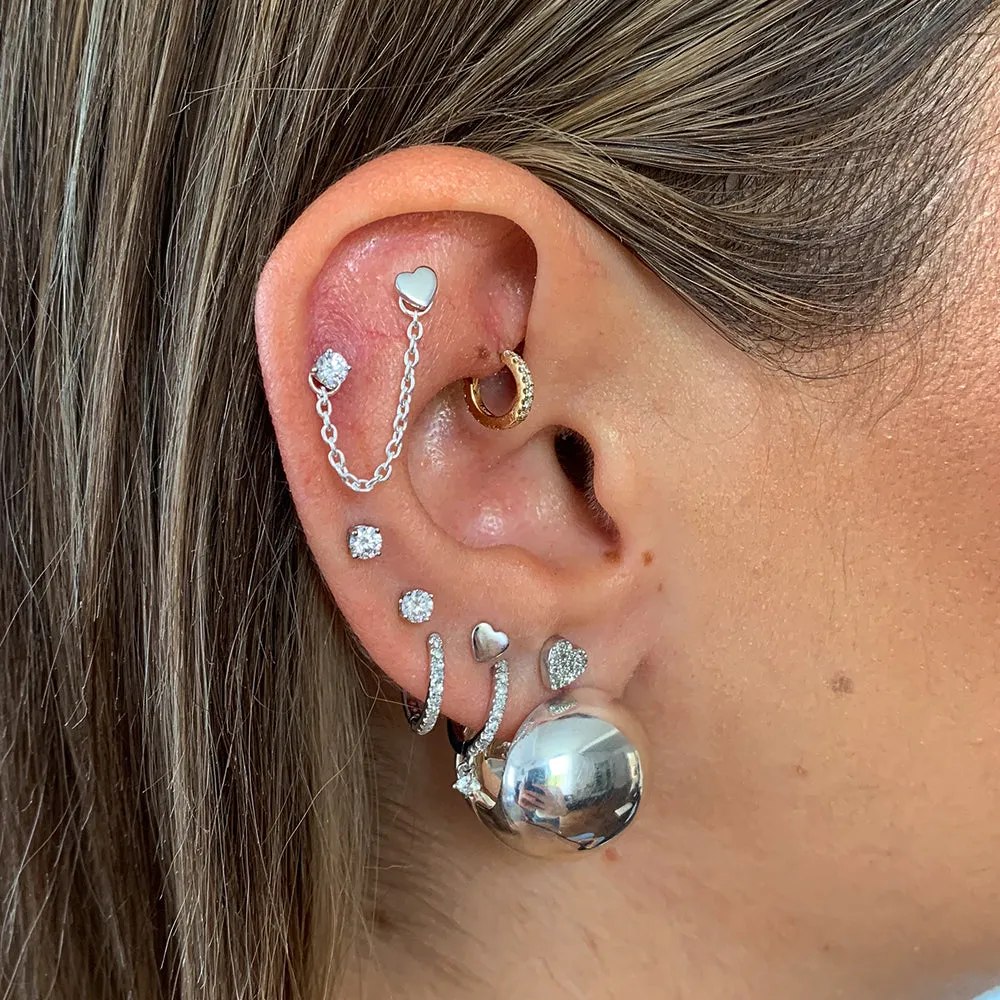 Diamond Helix Huggie Single Earring in Silver