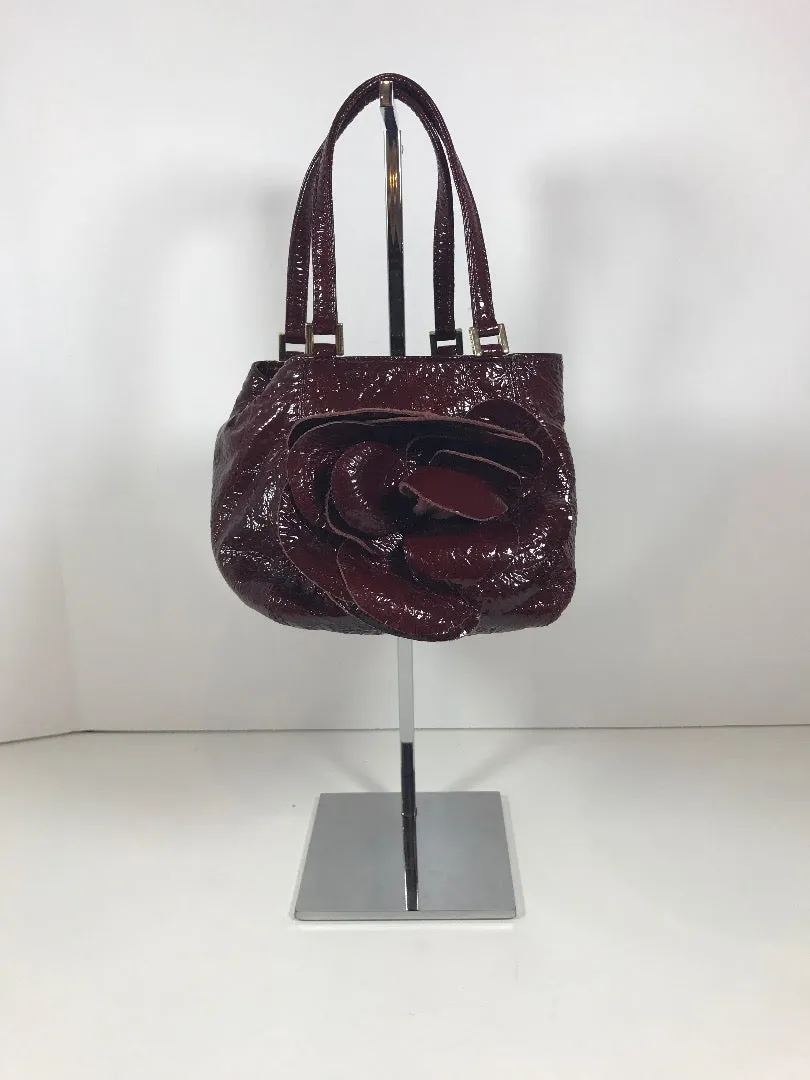 GILLI SHINY Small Patent Leather Burgundy Bag with Rose Detail Front