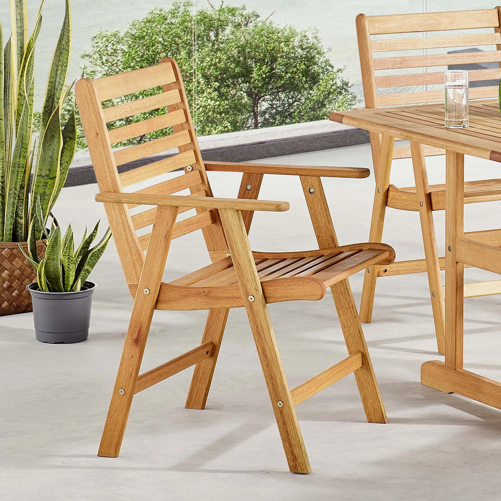 Hatteras Outdoor Patio Eucalyptus Wood Dining Armchair