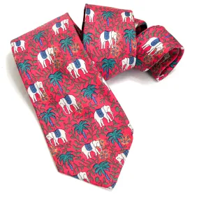 Hermes Silk Necktie 7183 UA Red with Elephants