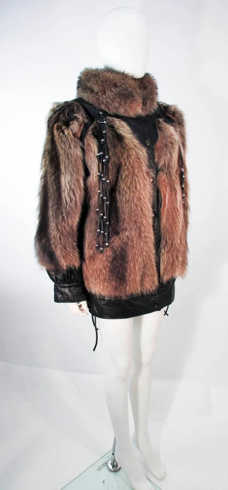 JACQUES SAINT LAURENT Raccoon Fur Jacket w/ Tassels Size 38