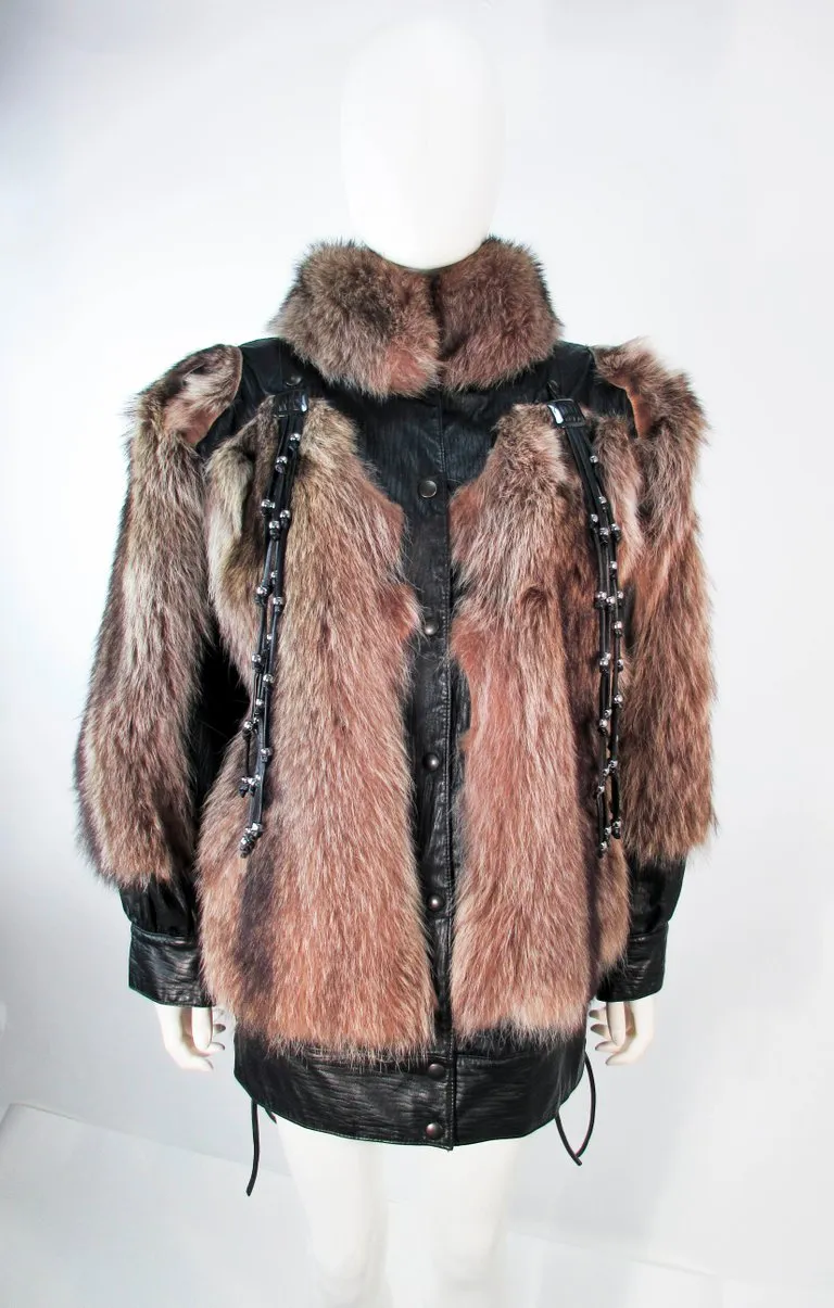 JACQUES SAINT LAURENT Raccoon Fur Jacket w/ Tassels Size 38