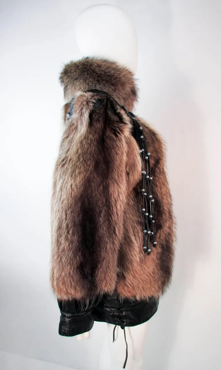 JACQUES SAINT LAURENT Raccoon Fur Jacket w/ Tassels Size 38