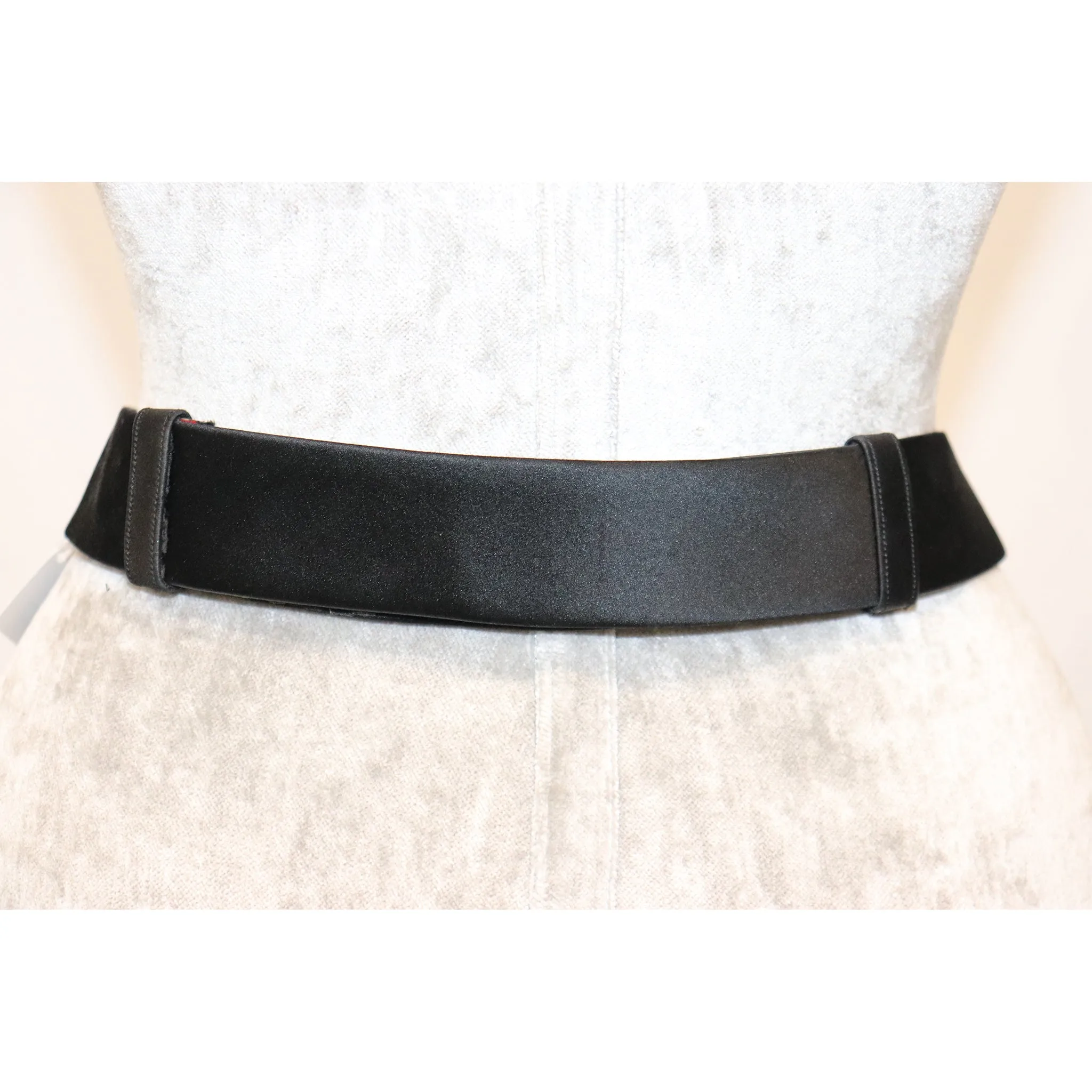 Judith Leiber Black Satin Belt W/ Rhinestone Accents