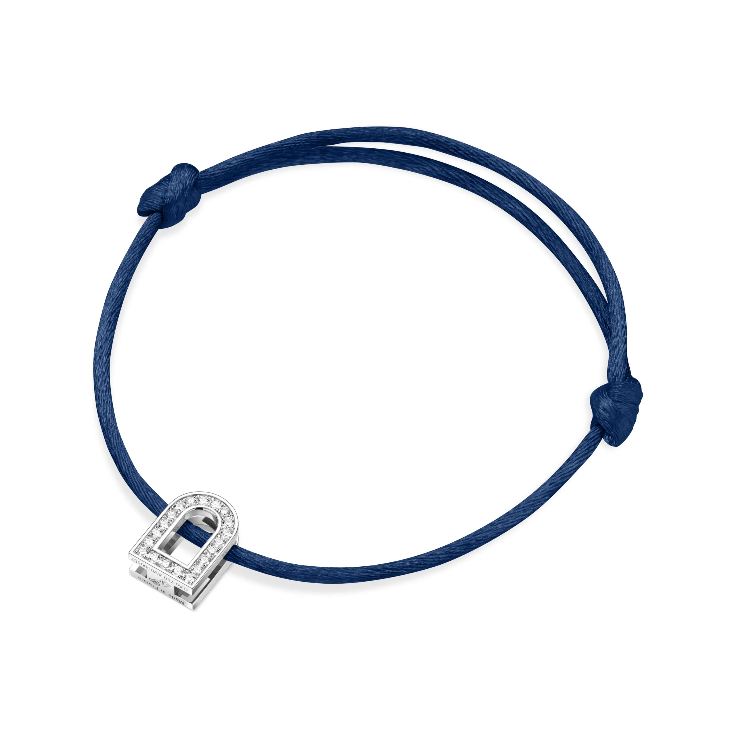 L'Arc Voyage Charm PM, 18k White Gold with Galerie Diamonds on Silk Cord Bracelet