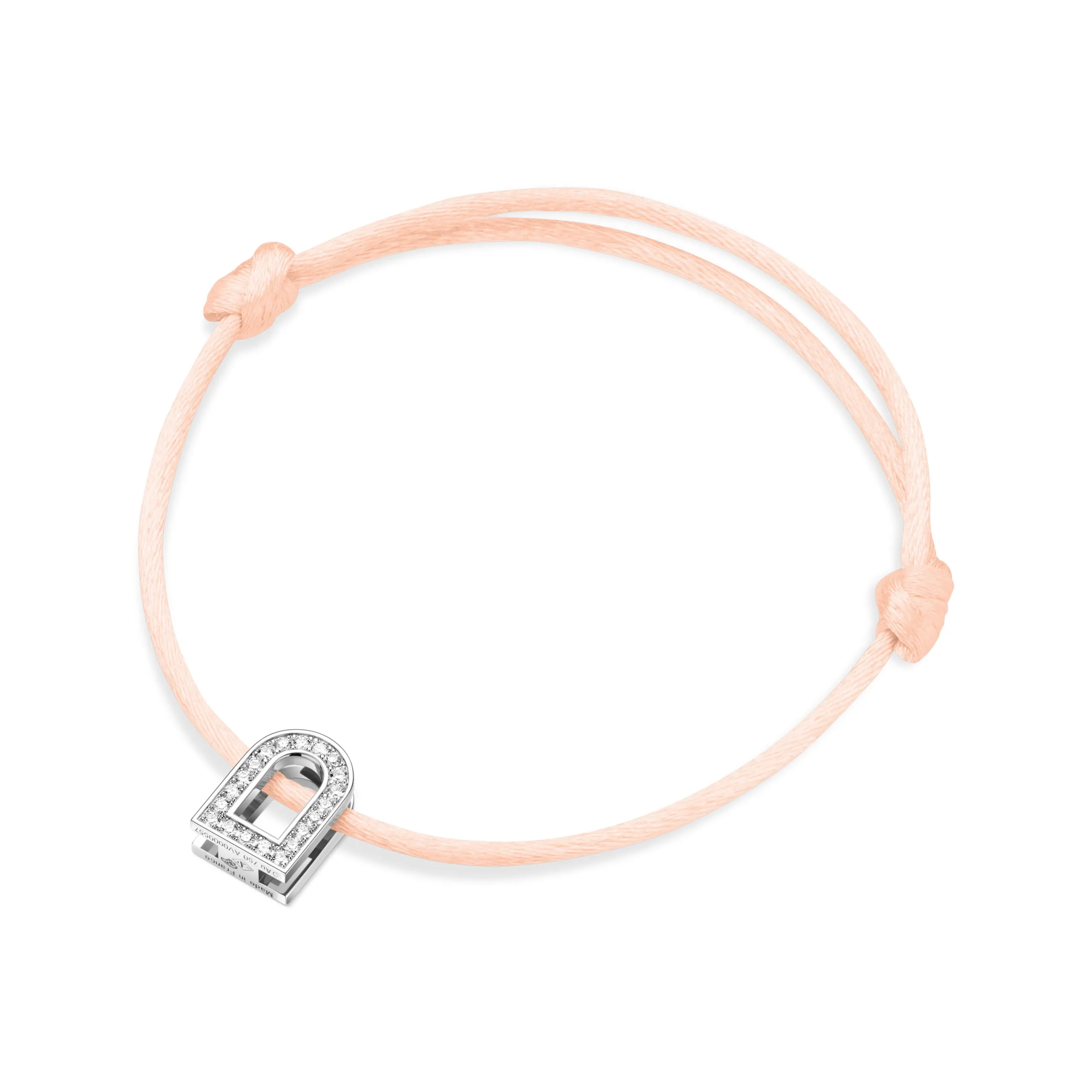 L'Arc Voyage Charm PM, 18k White Gold with Galerie Diamonds on Silk Cord Bracelet