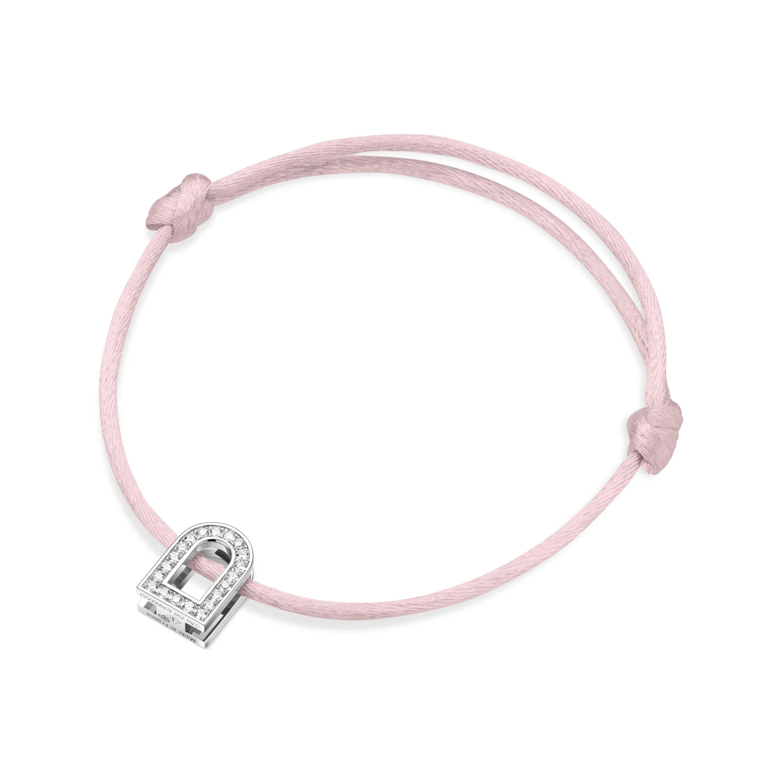 L'Arc Voyage Charm PM, 18k White Gold with Galerie Diamonds on Silk Cord Bracelet