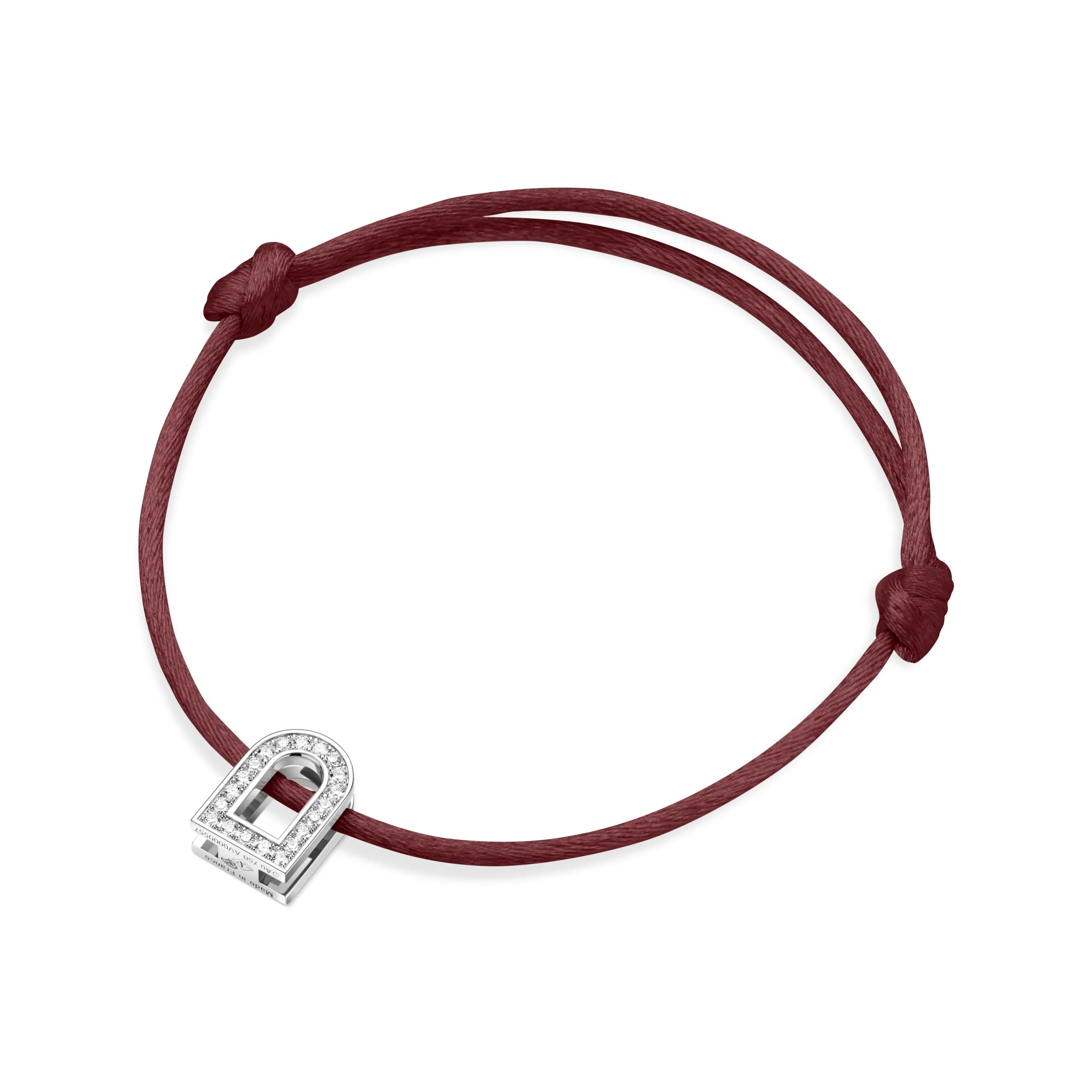 L'Arc Voyage Charm PM, 18k White Gold with Galerie Diamonds on Silk Cord Bracelet