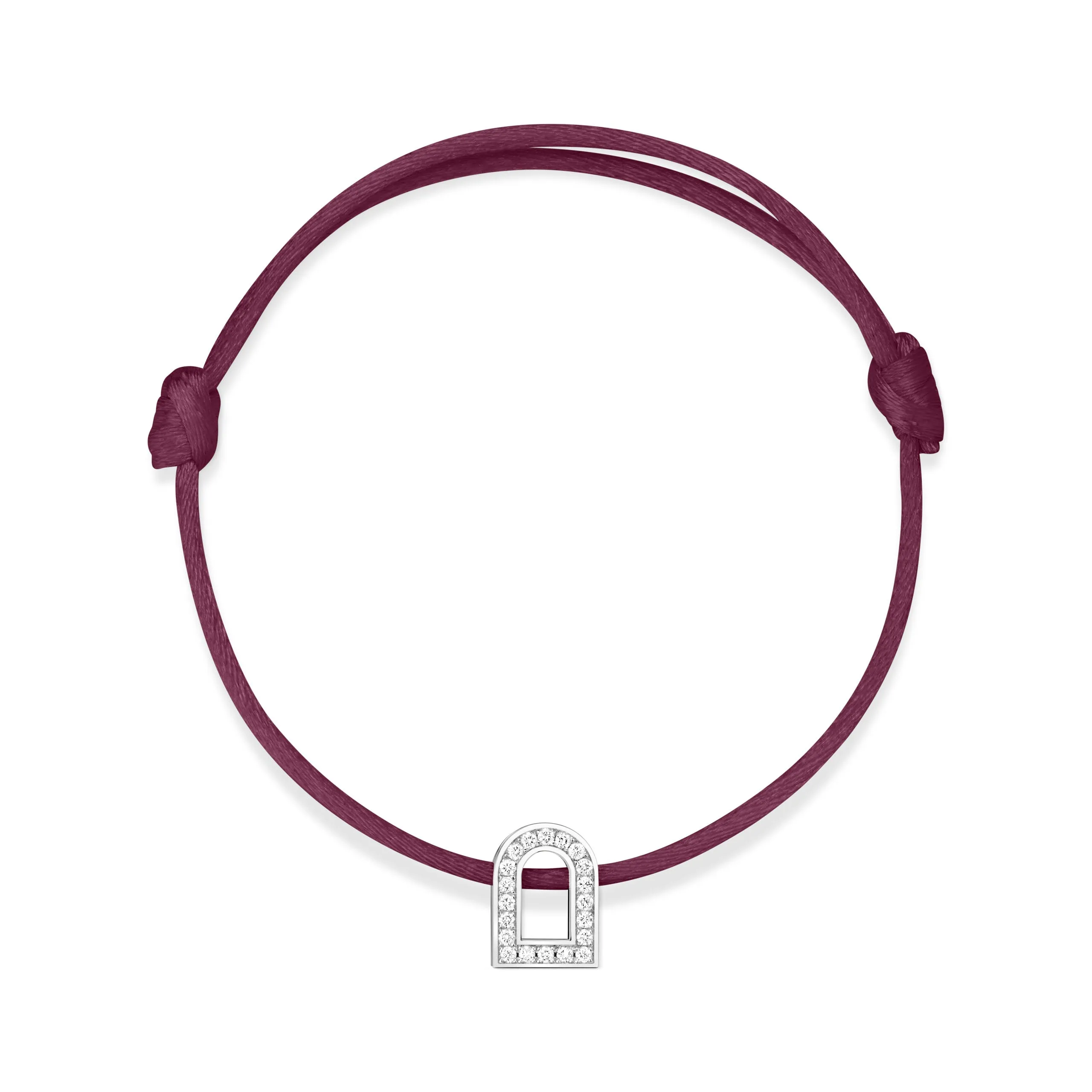 L'Arc Voyage Charm PM, 18k White Gold with Galerie Diamonds on Silk Cord Bracelet