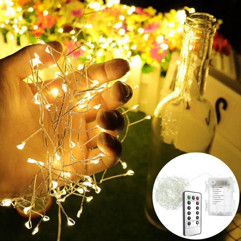 LED Copper Wire Firecracker Lights Holiday Fairy Lights Outdoor Waterproof Battery Box Remote Control Christmas String Light