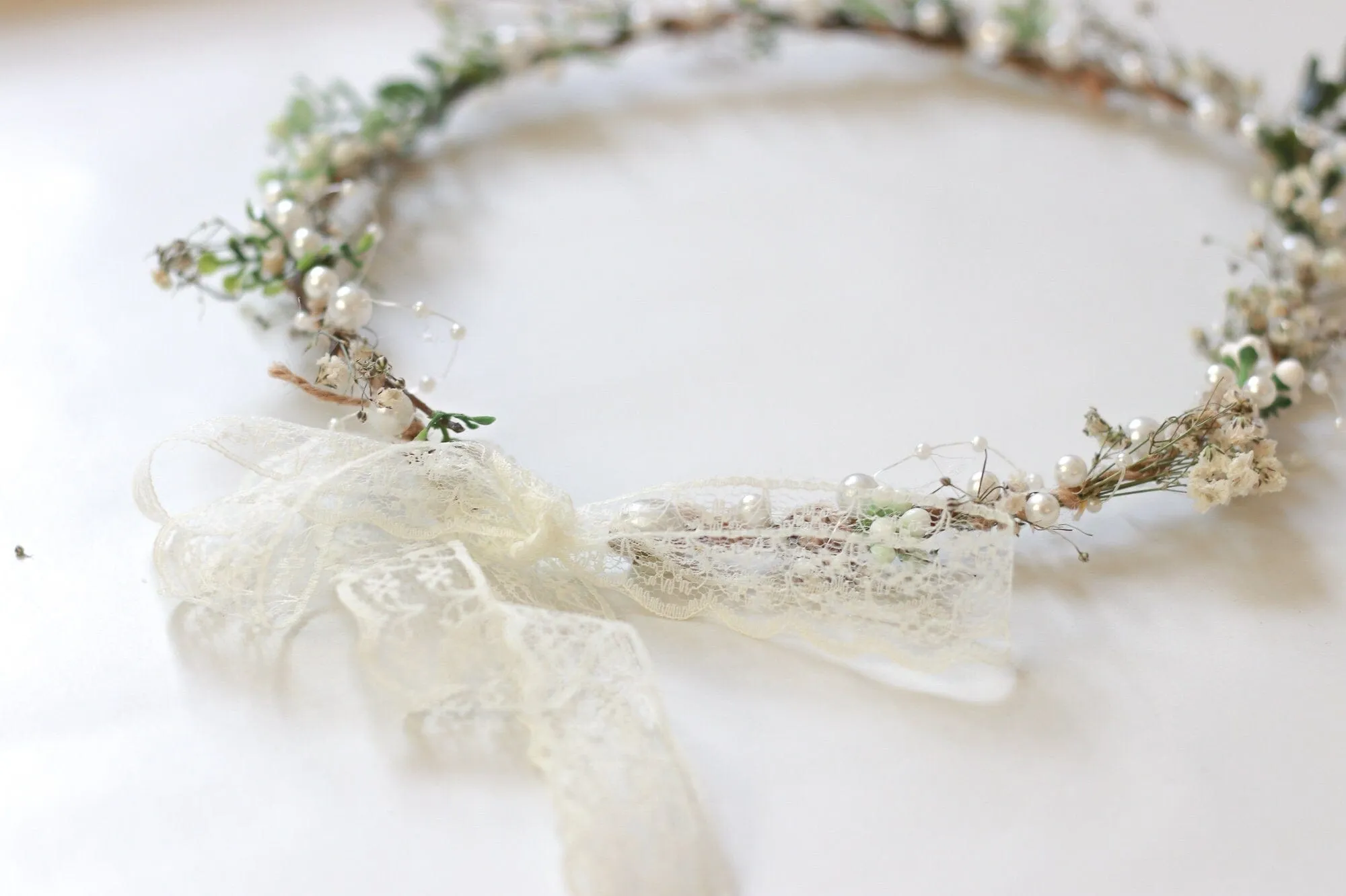 Minimalist Bridal Ivy Crown with Wild Forest Herbs & Pearls, Bridal Hair Boho Weddings, Rustic Weddings, Romantic