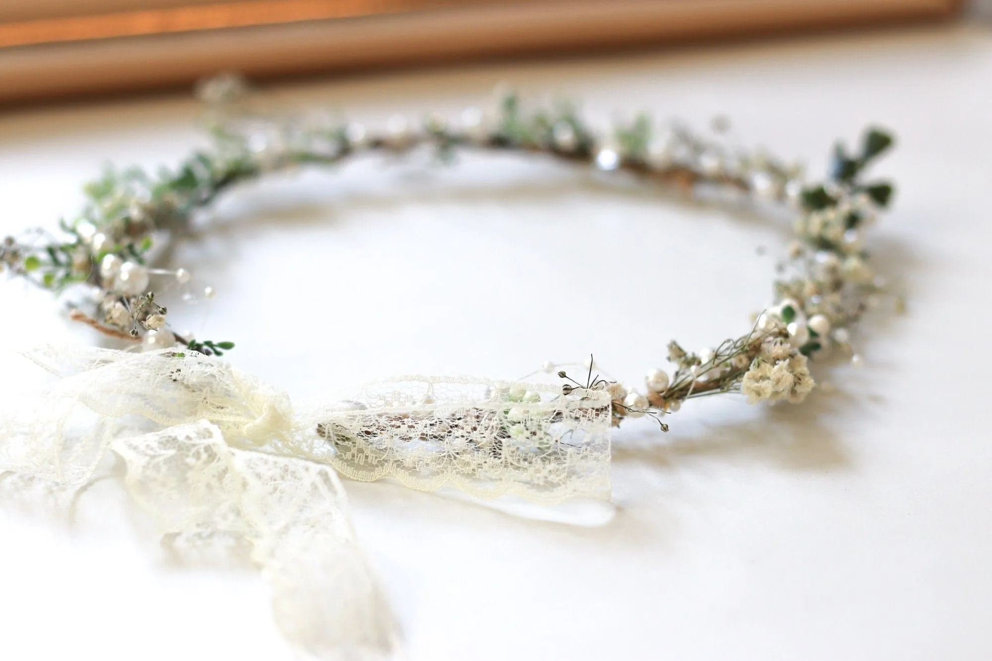 Minimalist Bridal Ivy Crown with Wild Forest Herbs & Pearls, Bridal Hair Boho Weddings, Rustic Weddings, Romantic