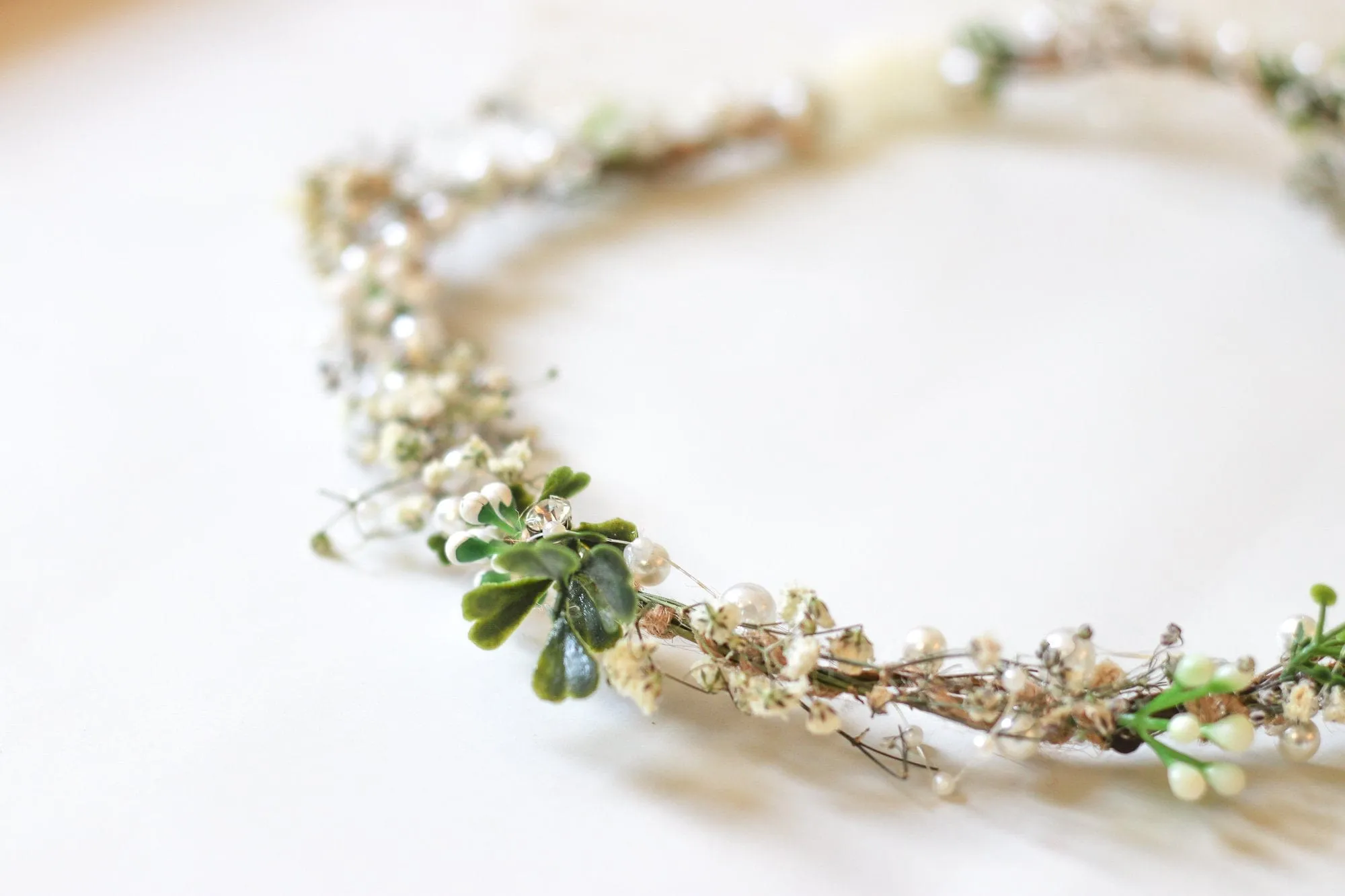 Minimalist Bridal Ivy Crown with Wild Forest Herbs & Pearls, Bridal Hair Boho Weddings, Rustic Weddings, Romantic