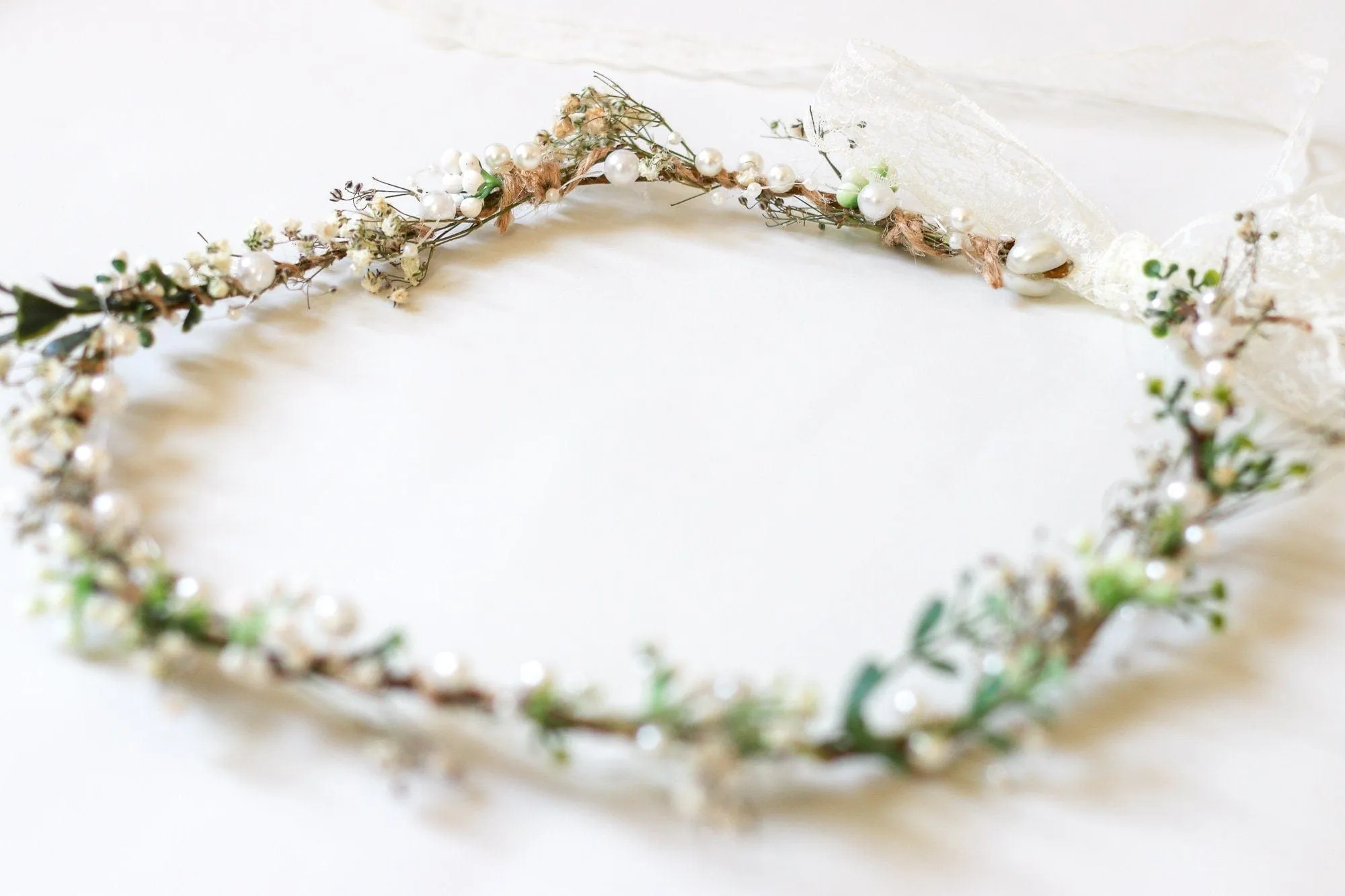 Minimalist Bridal Ivy Crown with Wild Forest Herbs & Pearls, Bridal Hair Boho Weddings, Rustic Weddings, Romantic