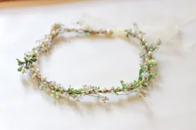 Minimalist Bridal Ivy Crown with Wild Forest Herbs & Pearls, Bridal Hair Boho Weddings, Rustic Weddings, Romantic