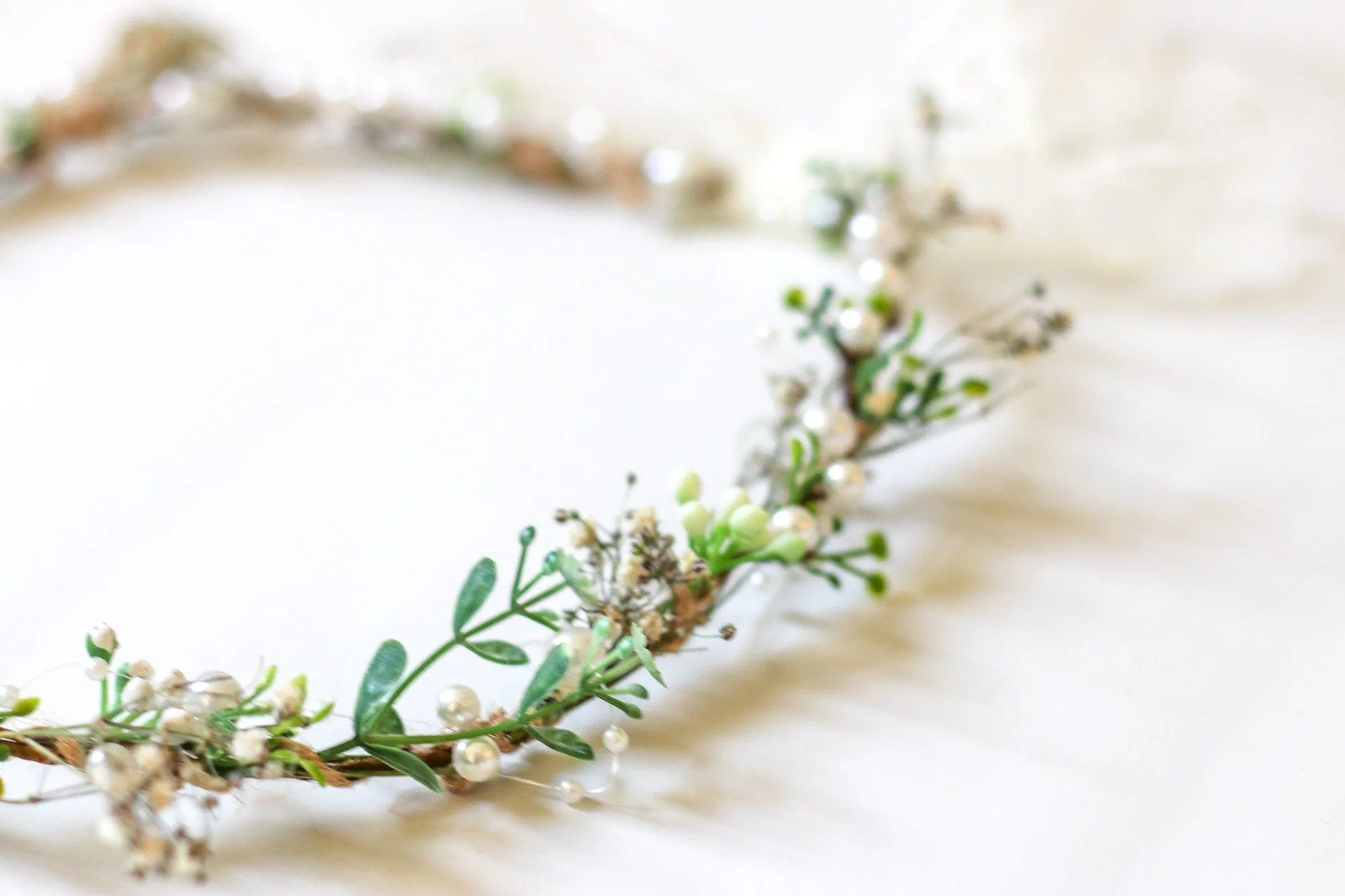 Minimalist Bridal Ivy Crown with Wild Forest Herbs & Pearls, Bridal Hair Boho Weddings, Rustic Weddings, Romantic