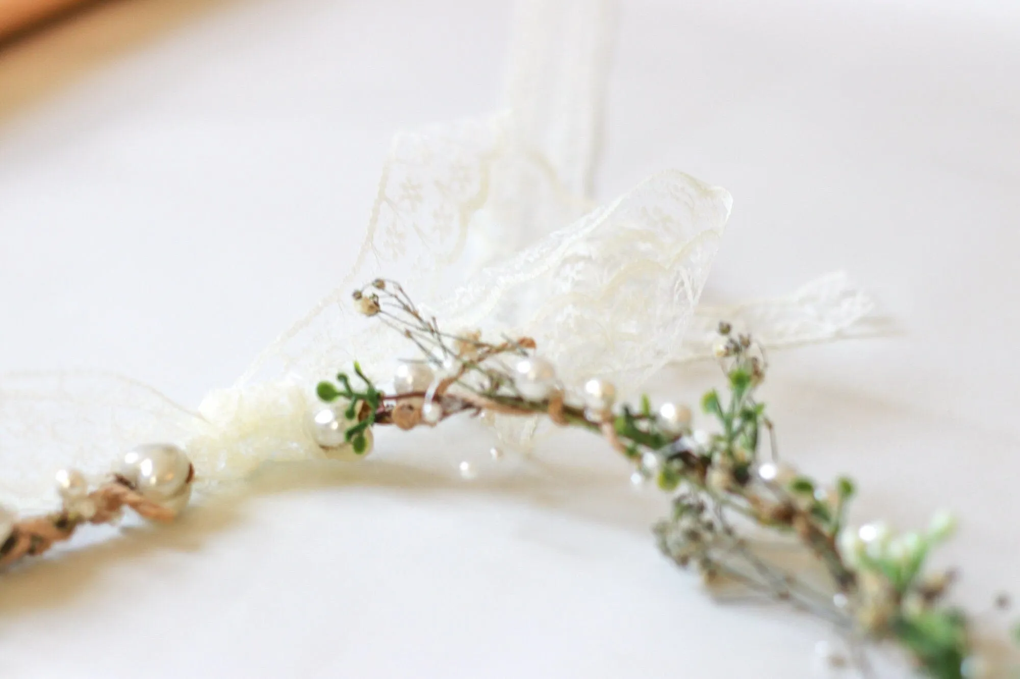 Minimalist Bridal Ivy Crown with Wild Forest Herbs & Pearls, Bridal Hair Boho Weddings, Rustic Weddings, Romantic