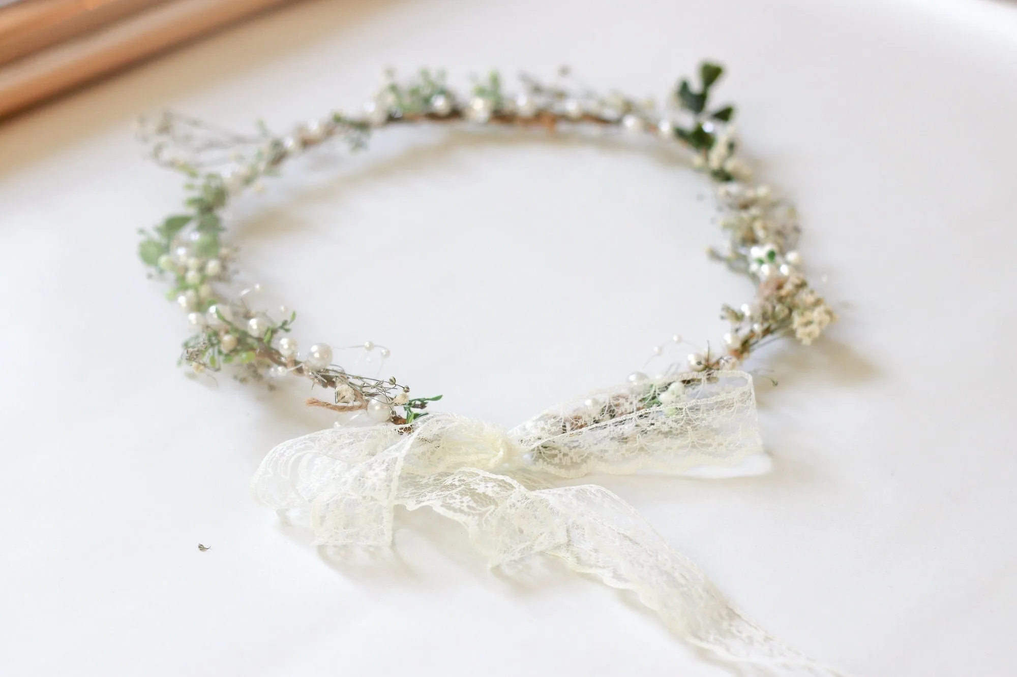 Minimalist Bridal Ivy Crown with Wild Forest Herbs & Pearls, Bridal Hair Boho Weddings, Rustic Weddings, Romantic