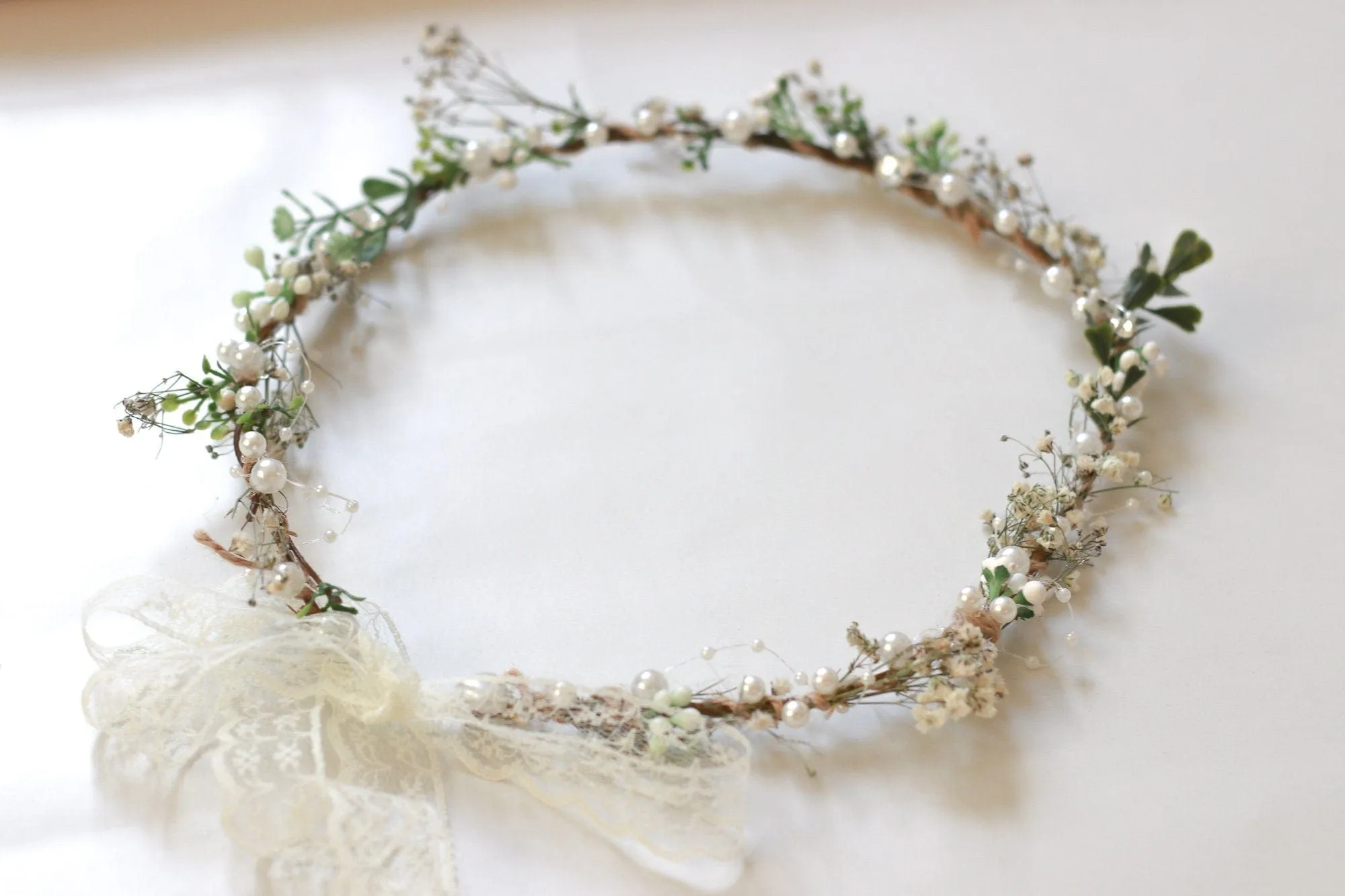 Minimalist Bridal Ivy Crown with Wild Forest Herbs & Pearls, Bridal Hair Boho Weddings, Rustic Weddings, Romantic