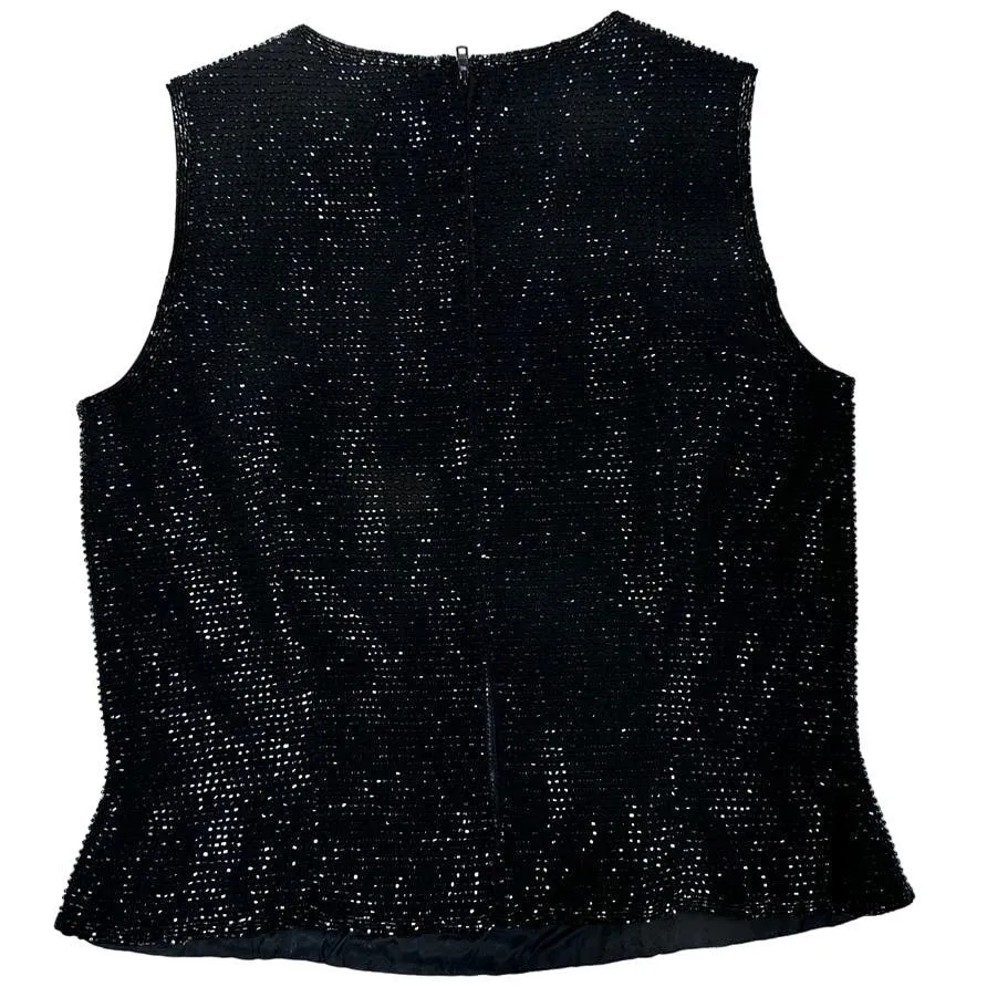 Mob Wife VTG Black Tie Oleg Cassini Black Fully Beaded Sleeveless Top Sz 8 S/M