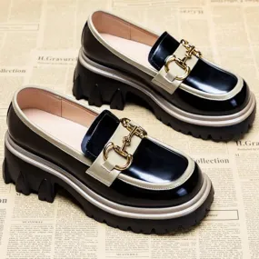 Spring Autumn Platform Shoes for Women | British Style Leather Loafers | Thick-Soled Heightened Casual Pumps | Breathable Zapatos