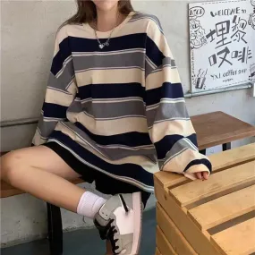 Spring Autumn Striped Hoodies Women Fashion Long Sleeve Hoodie Sweatshirt Cotton Pullovers Casual Oversized Coat